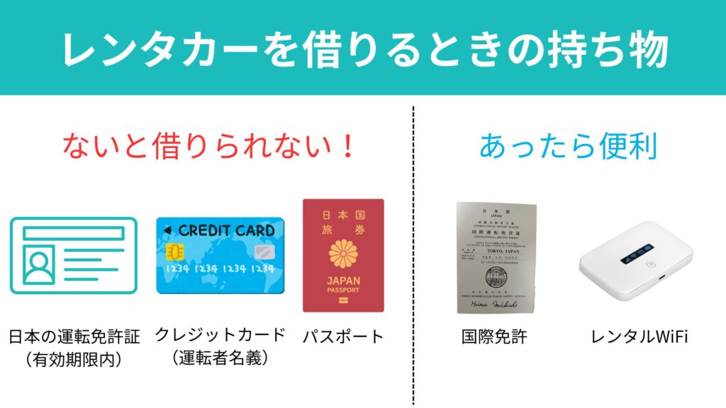 ハワイのレンタカー持ち物